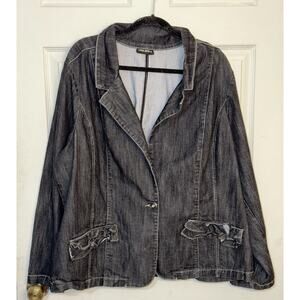 Lane Bryant Women’s Blue Denim Long Sleeve Ruffle‎ Trim Jacket Plus Size 2X